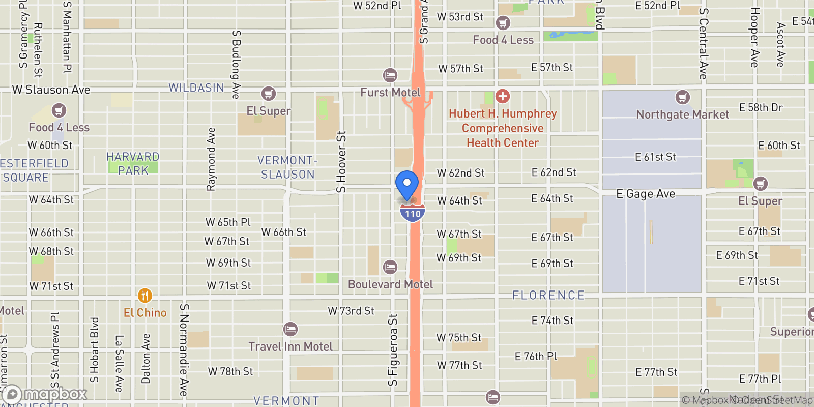 Map showing 430 W 64th, Los Angeles, CA 90003, Los Angeles, California, United States.