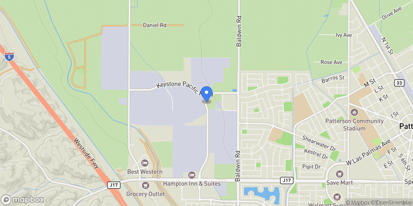 Map showing 21232 Grapevine Drive, Patterson, California, United States.