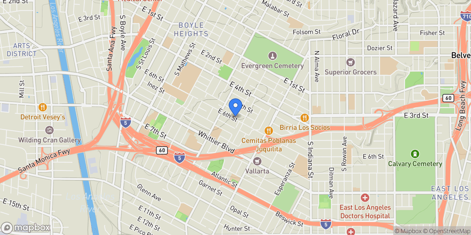 Map showing 3065 E 6th Street, Los Angeles, CA 90023, Los Angeles, California, United States.