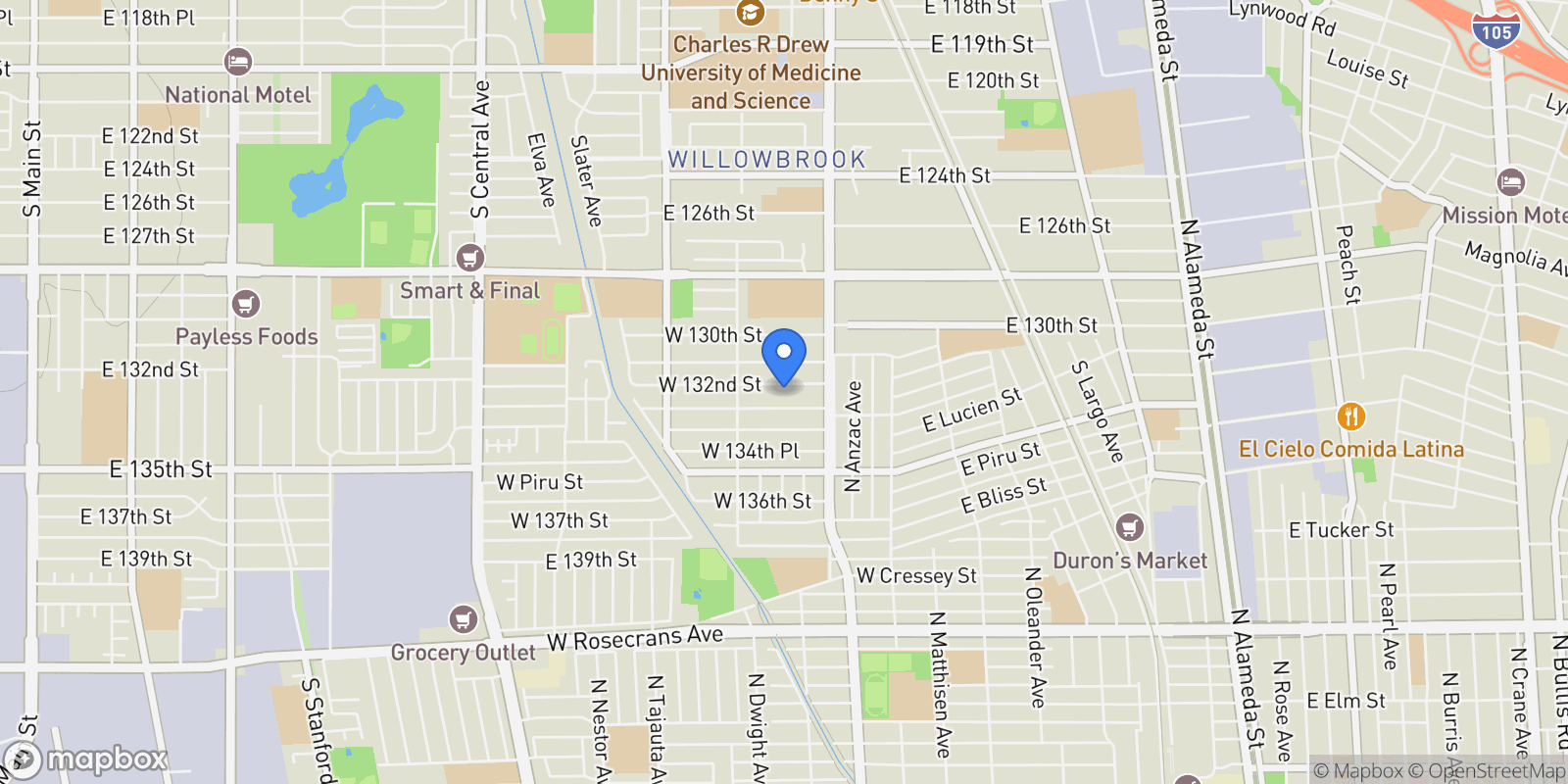 Map showing 850 W 132nd Street, Compton, CA 90222, Compton, California, United States.