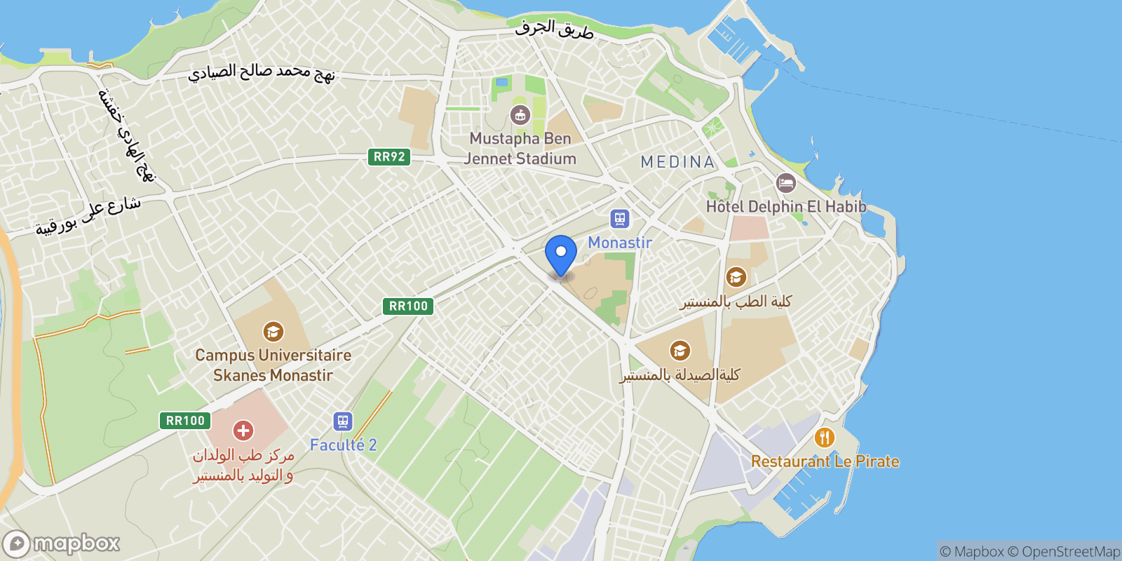 Map showing Monastir, Monastir, Tunisia.