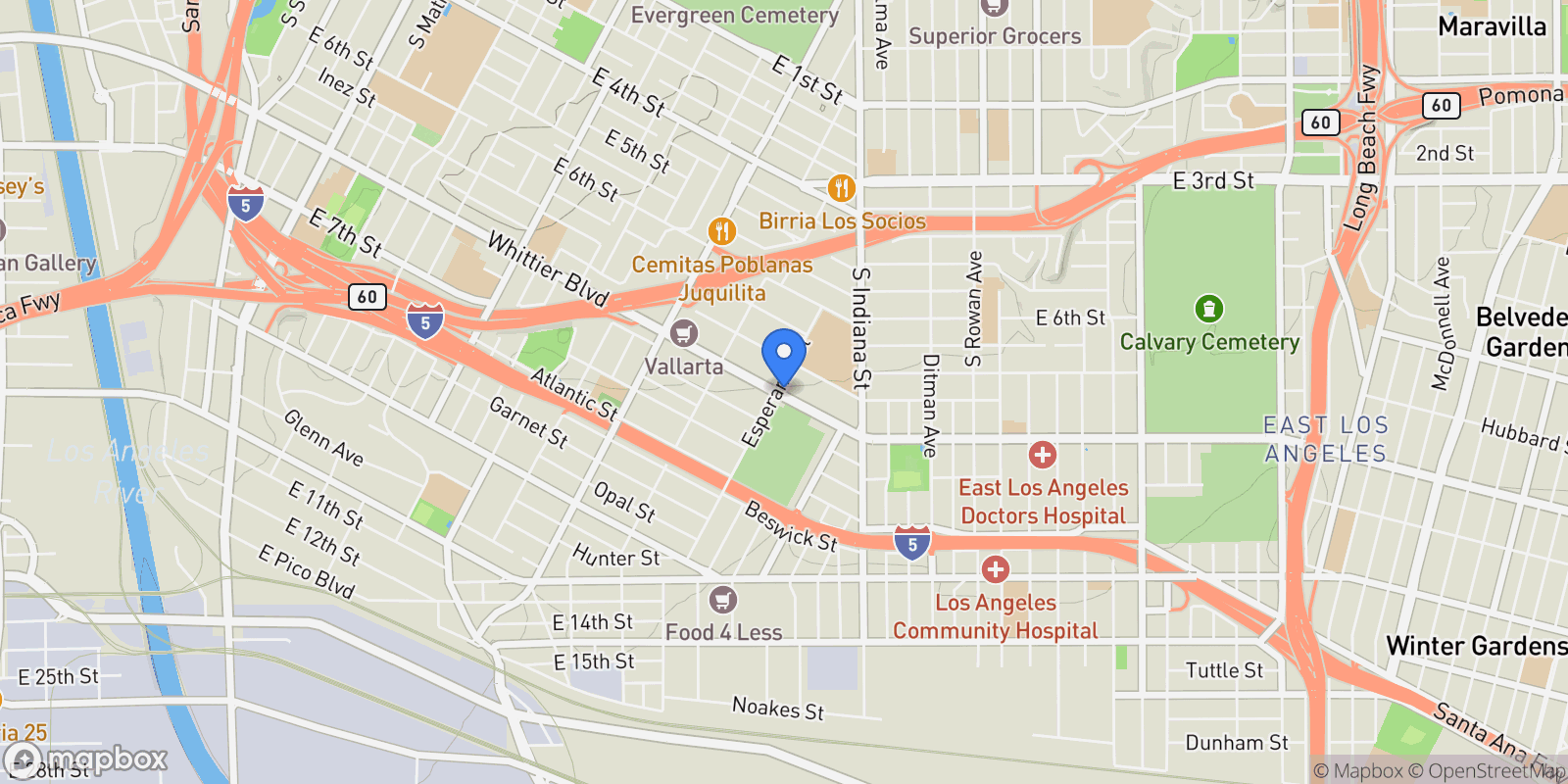 Map showing 3607 Whittier, East Los Angeles, CA 90023, Los Angeles, California, United States.