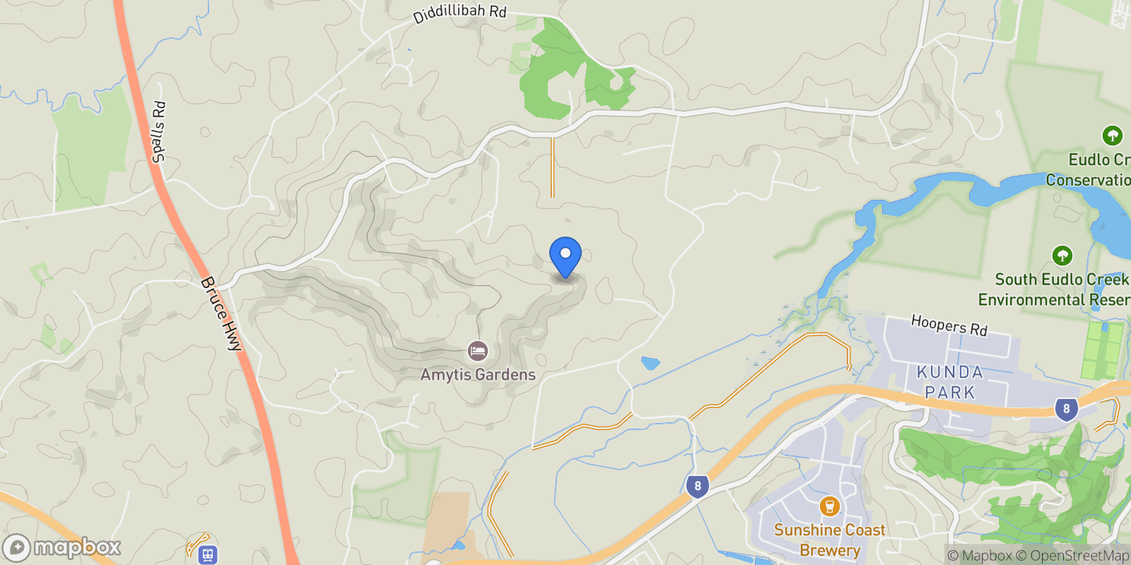 Map showing 430 Kiel Mountain Road Kiels Mountain, Sunshine Coast, QLD 4559, Kiels Mountain, Queensland, Australia.