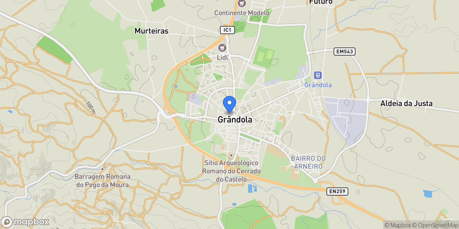 Map showing Grândola e Santa Margarida da Serra, Setúbal, Grandola e Santa Margarida da Serra, Setubal, Portugal.