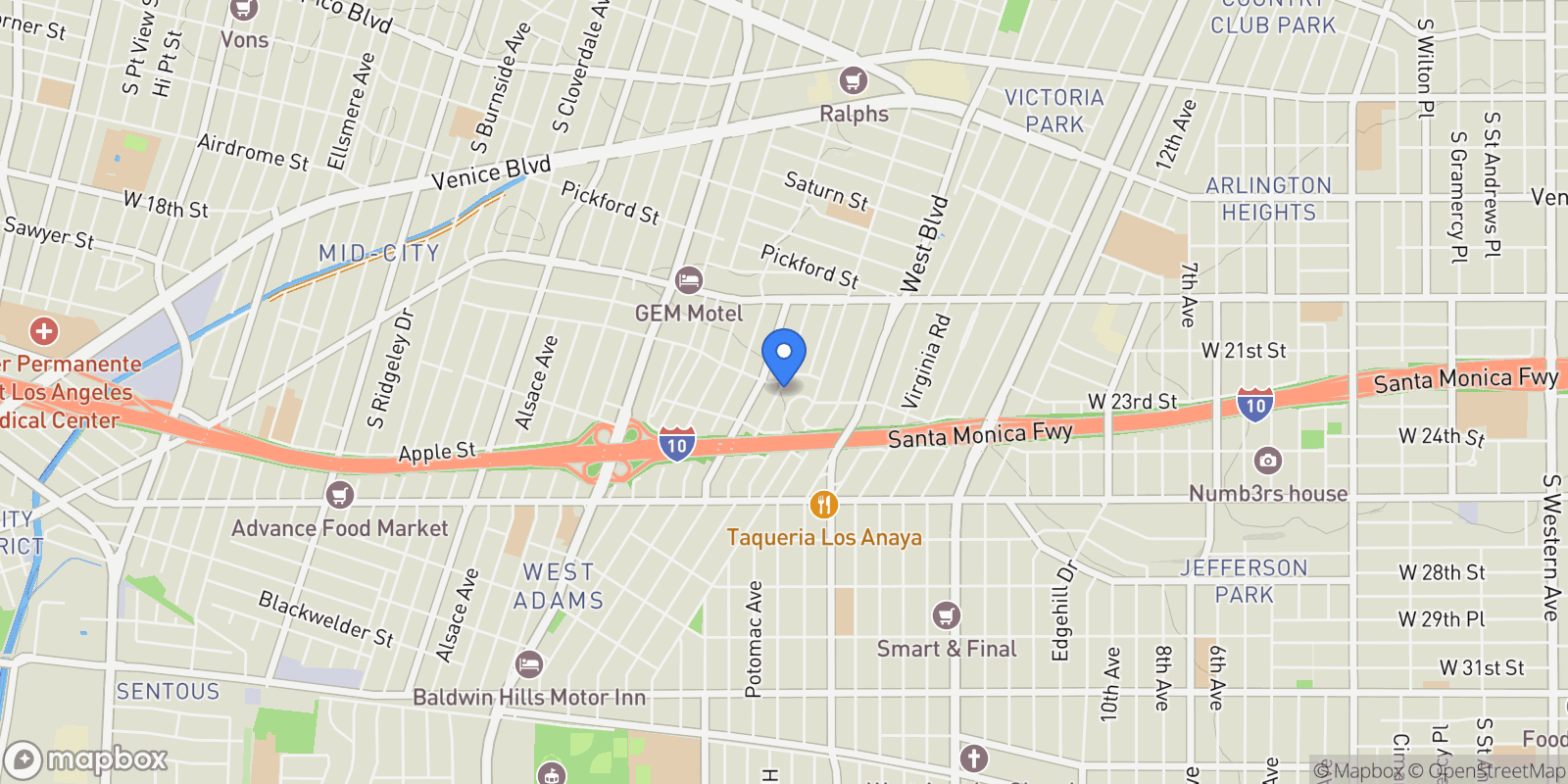 Map showing 2116 S Palm Grove Ave, Los Angeles, CA 90016, Los Angeles, California, United States.