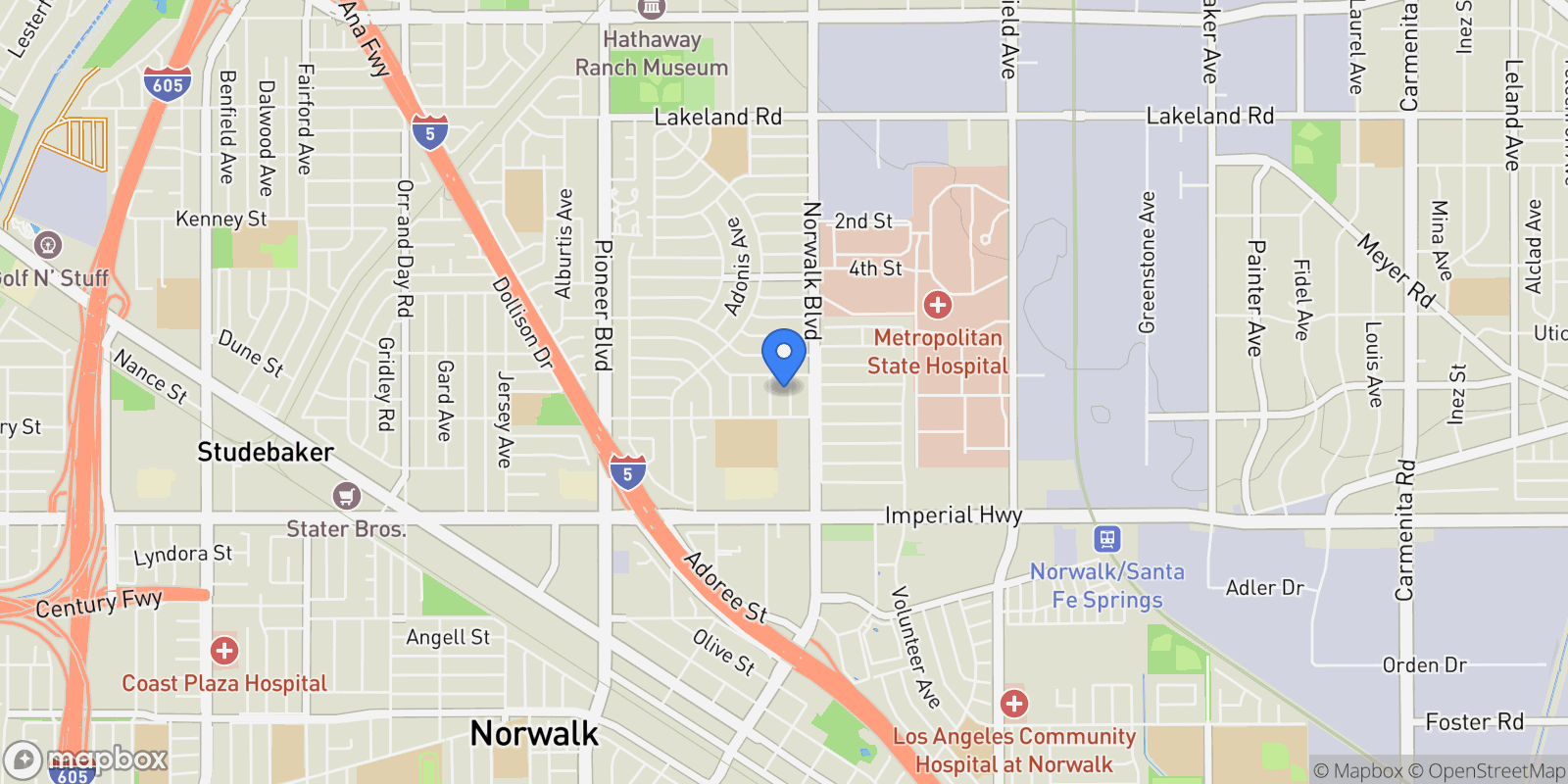 Map showing 12019 Busiris Ave, Norwalk, CA 90650, Norwalk, California, United States.