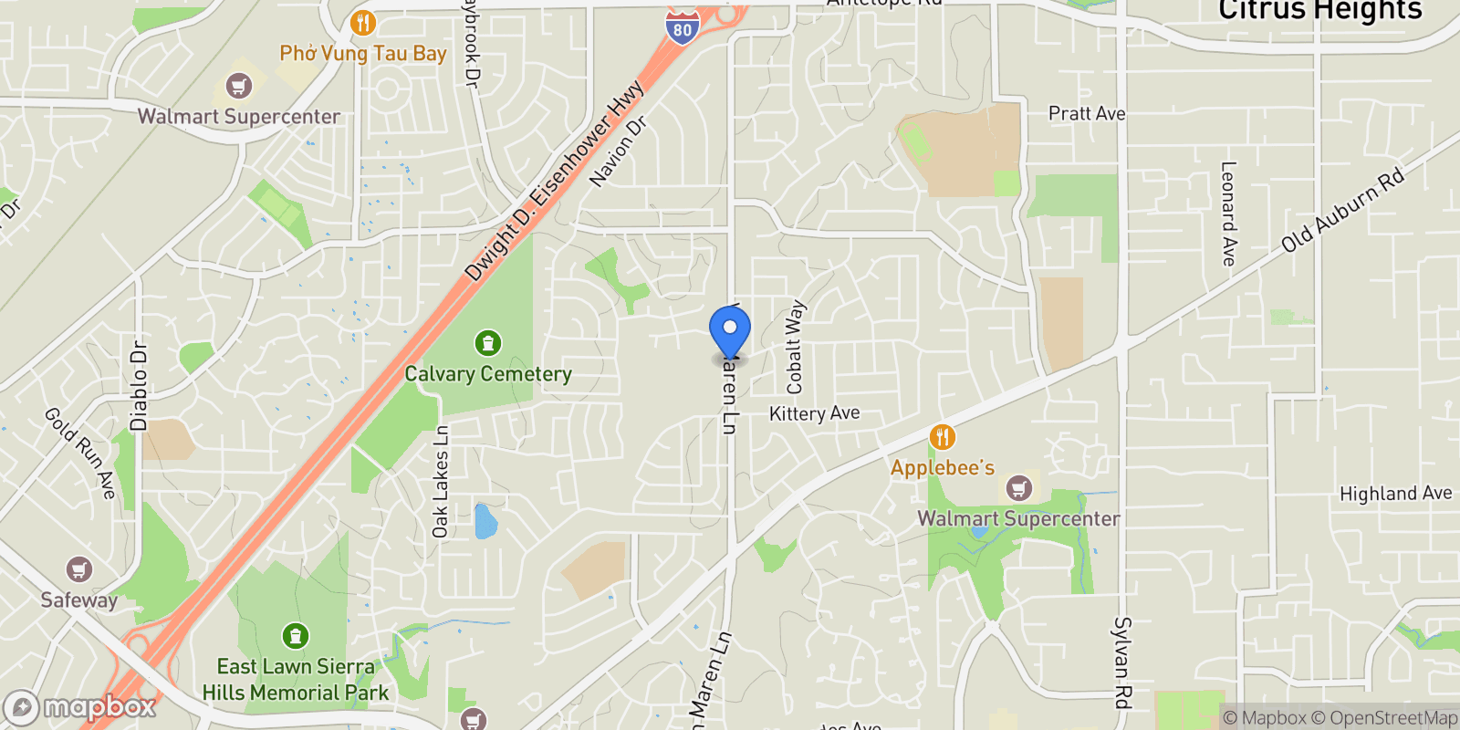 Map showing 6515 Mi Court, Citrus Heights, California, United States.