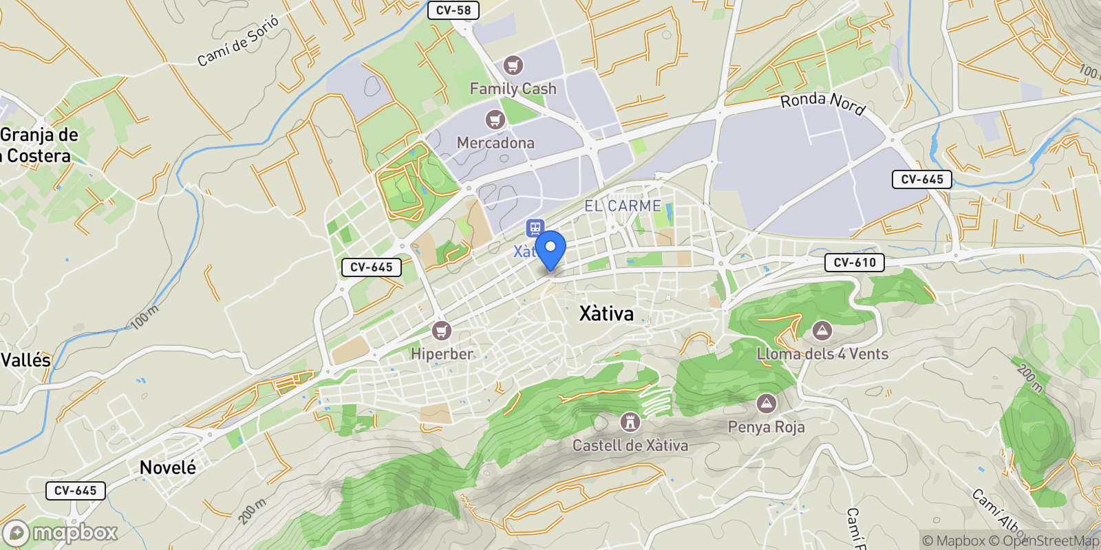 Map showing Xativa, Valencia, Xativa, Xativa, Valencian Community, Spain.