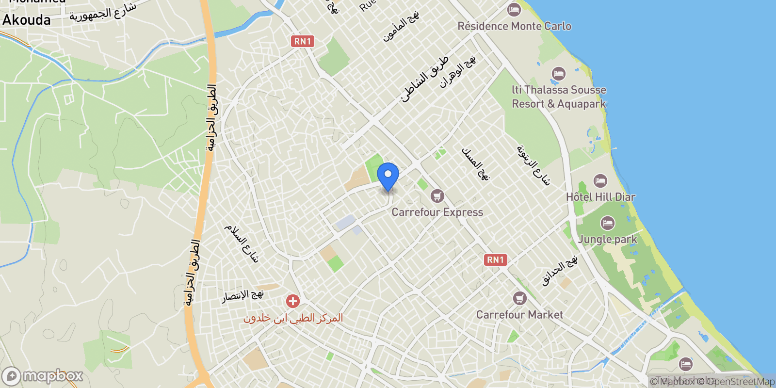 Map showing Sousse, Sousse, Tunisia.