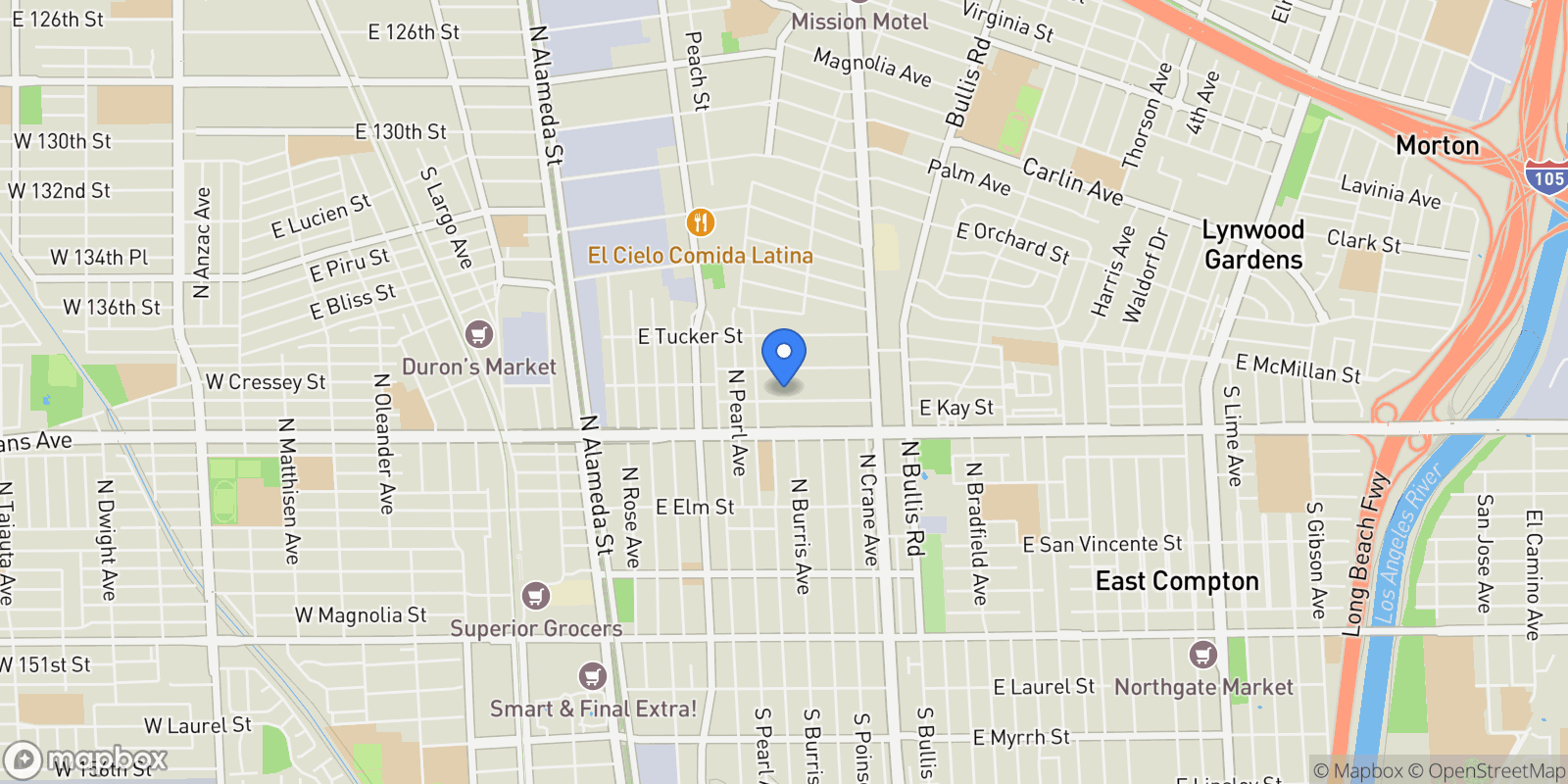 Map showing 1007 E Kay Street, Compton, CA 90221, Compton, California, United States.