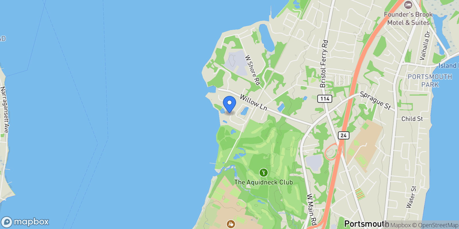 Map showing 178 Carnegie Harbor Drive, Portsmouth, RI 02871, Portsmouth, Rhode Island, United States.