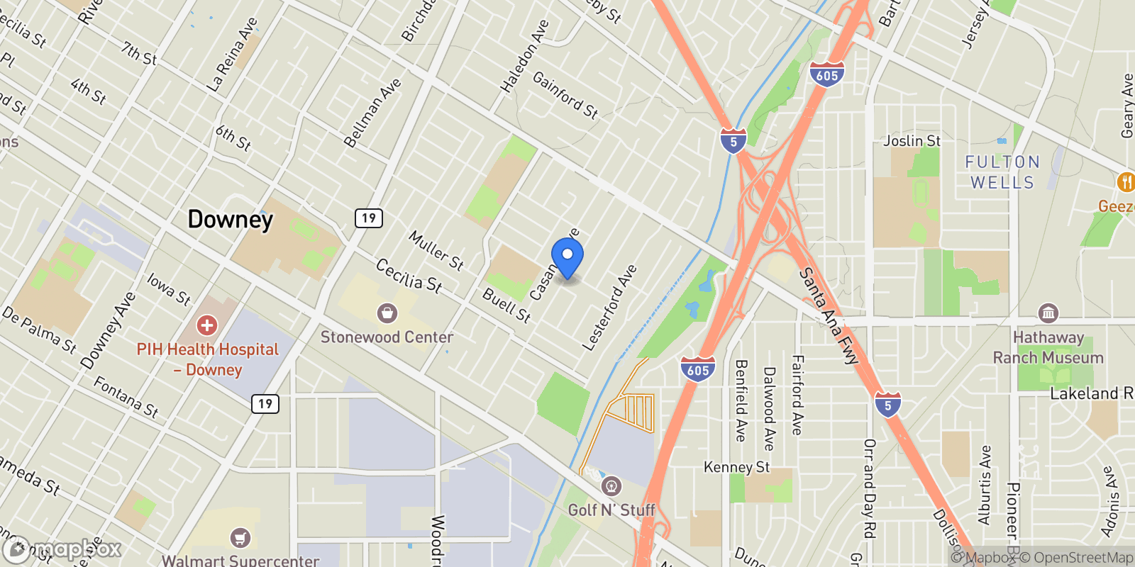 Map showing 10502 Pangborn Ave, Downey, CA 90241, Downey, California, United States.
