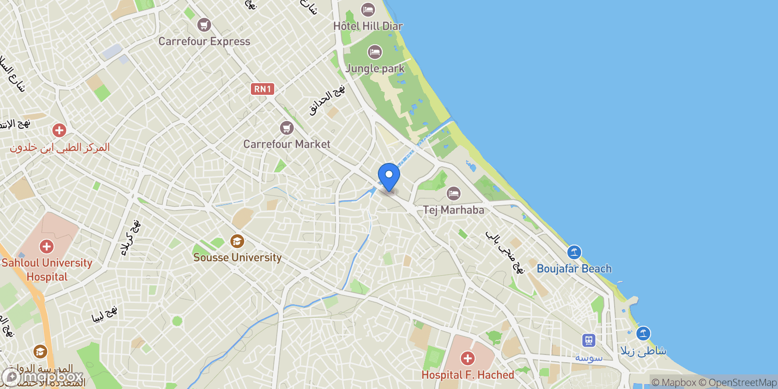 Map showing Sousse, Sousse, Tunisia.