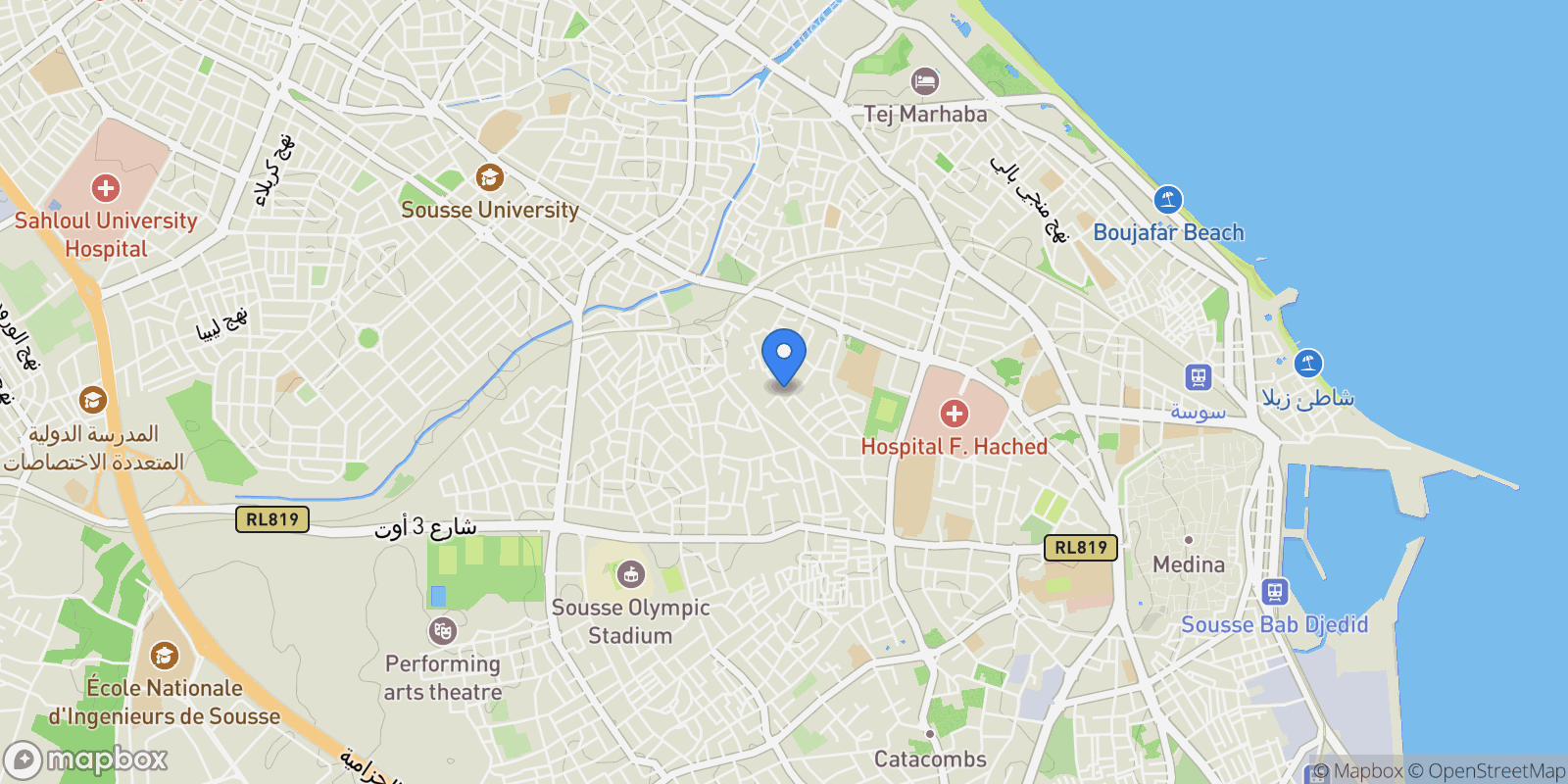 Map showing Sousse, Sousse, Tunisia.