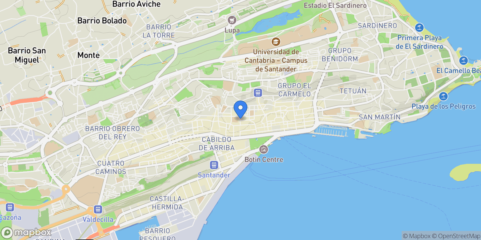Map showing Santander, Cantabria, Spain.
