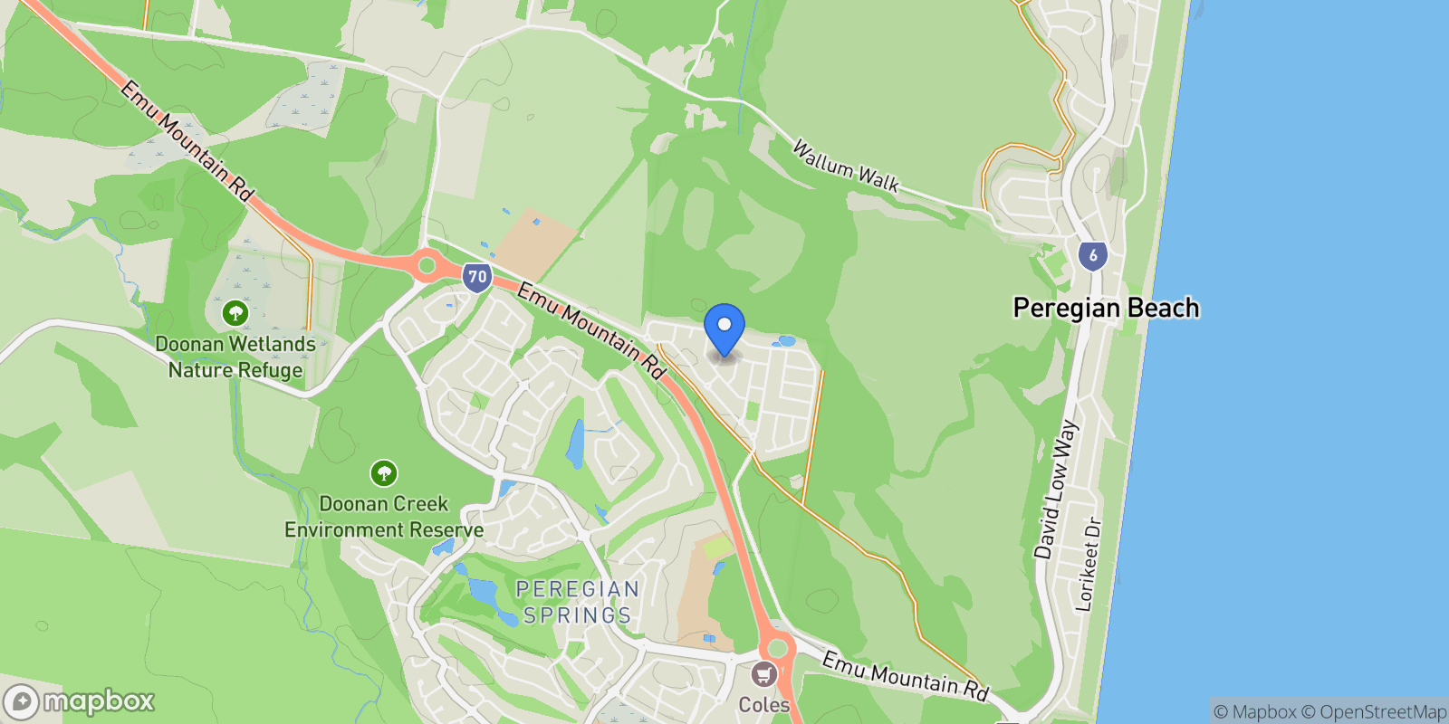 Map showing 6 Venice Street Peregian Beach, Sunshine Coast, QLD 4573, Sunshine Coast, Queensland, Australia.