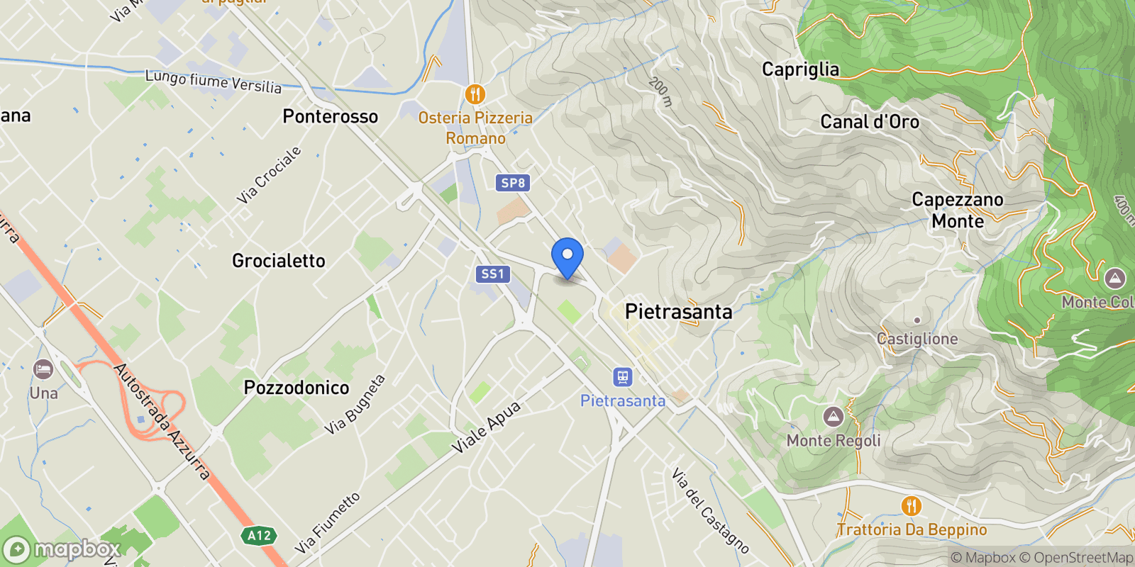 Map showing Pietrasanta, Tuscany, Italy.