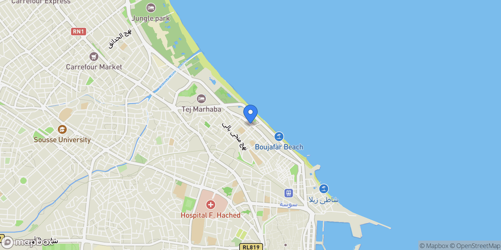 Map showing Sousse, Sousse, Tunisia.