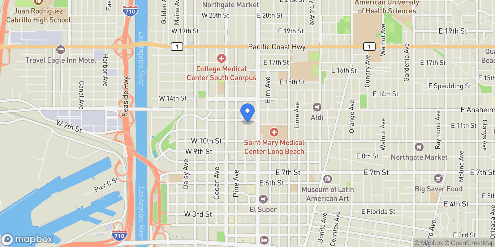 Map showing 1148 Locust Avenue, Long Beach, CA 90813, Signal Hill, California, United States.