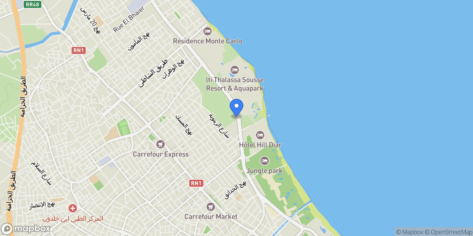 Map showing Sousse, Sousse, Tunisia.