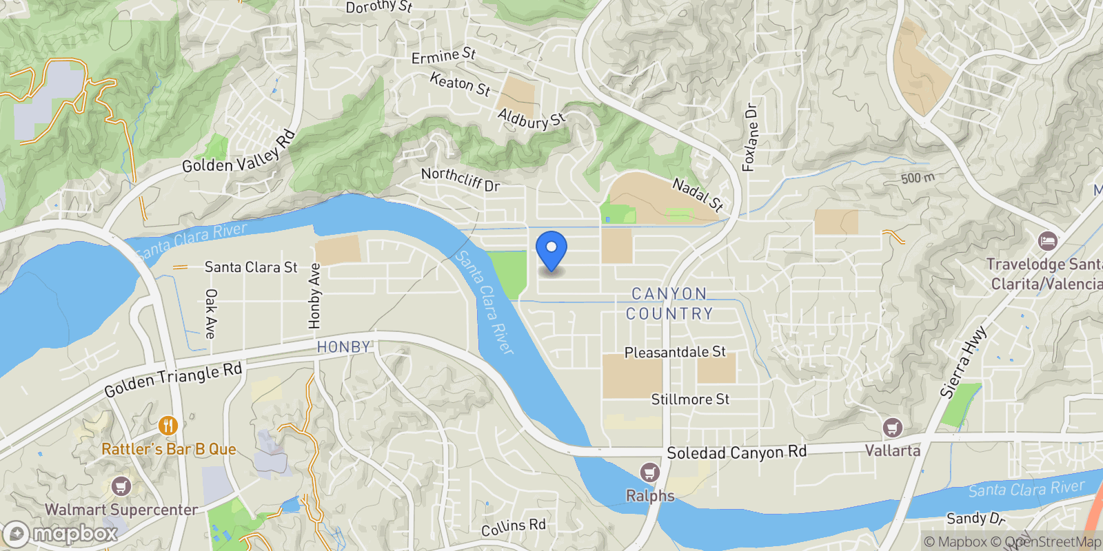 Map showing 19631 Fairweather, Canyon Country, CA 91351, Santa Clarita, California, United States.