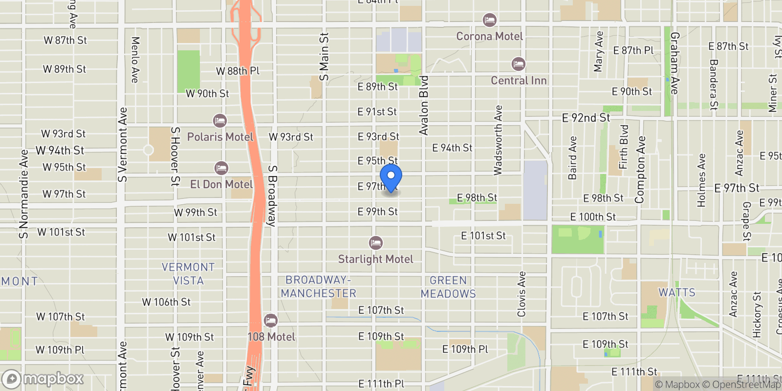 Map showing 343 E 98th Street, Los Angeles, CA 90003, Los Angeles, California, United States.