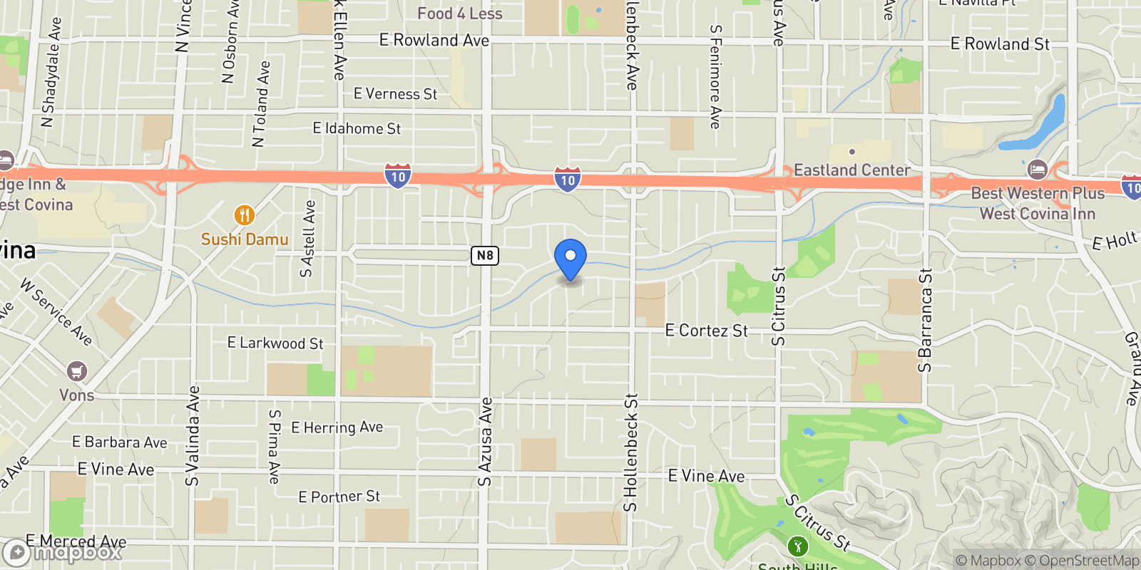 Map showing 406 S Hillward Avenue, West Covina, CA 91791, West Covina, California, United States.