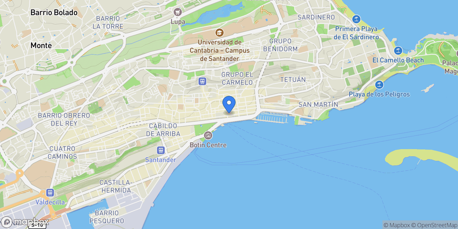 Map showing Santander, Cantabria, Spain.