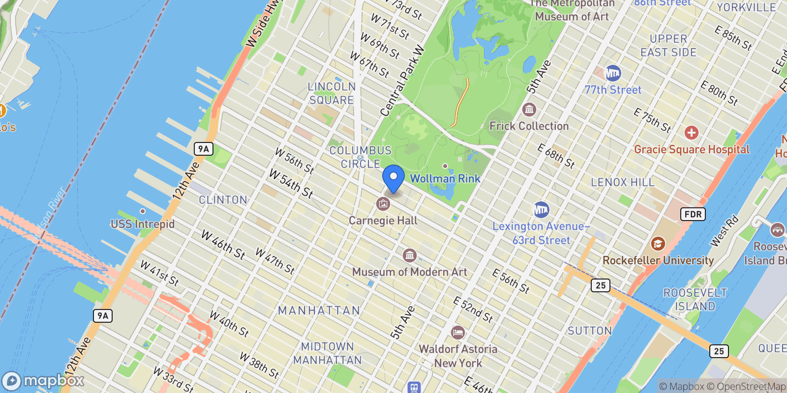 Map showing One57, 157 W 57TH ST, New York, New York, United States.
