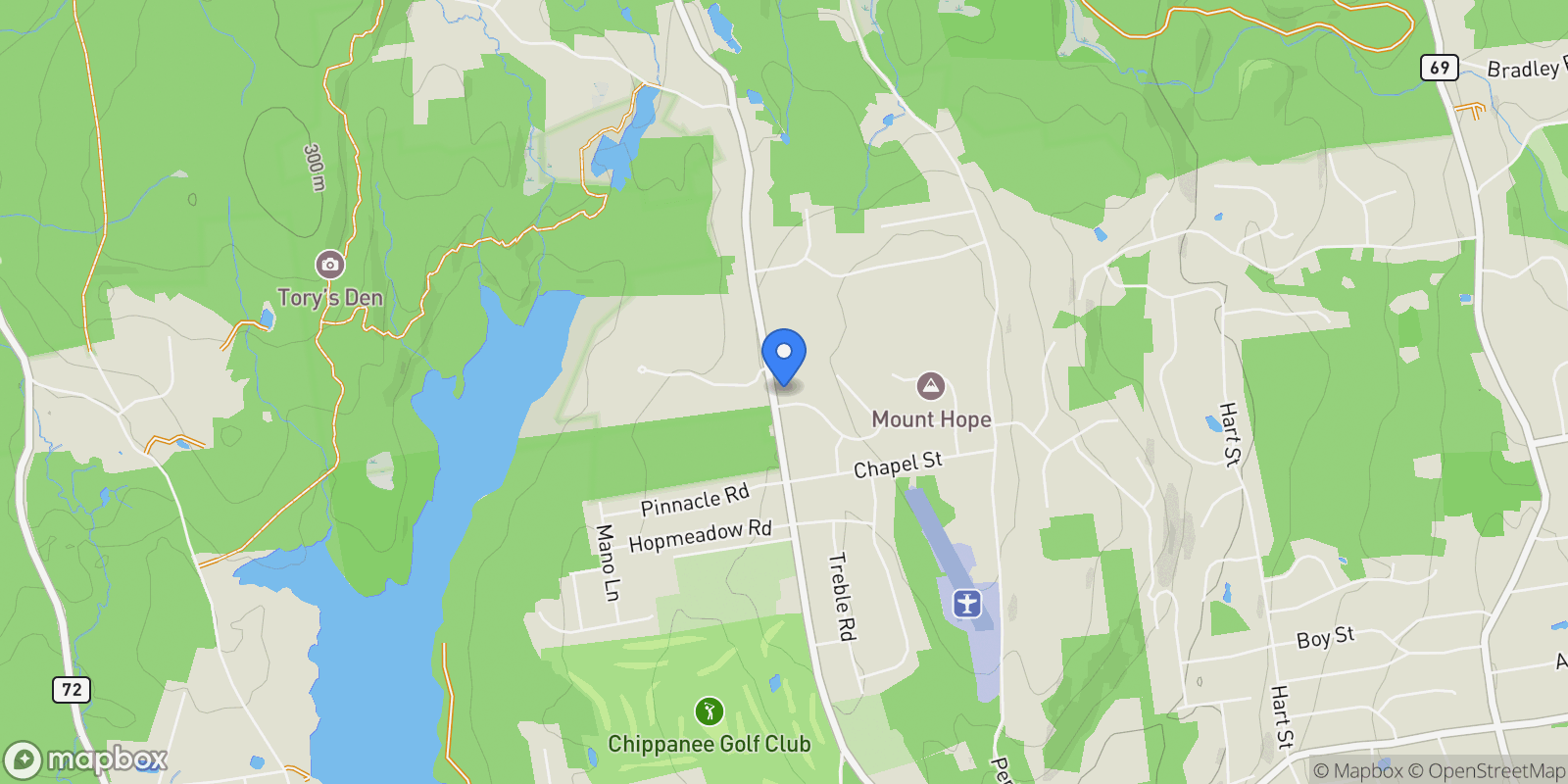 Map showing 126 Harvard Place, Burlington, Connecticut, United States.
