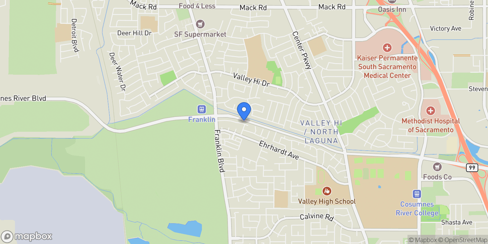 Map showing 5045 N Laguna Drive, Elk Grove, California, United States.