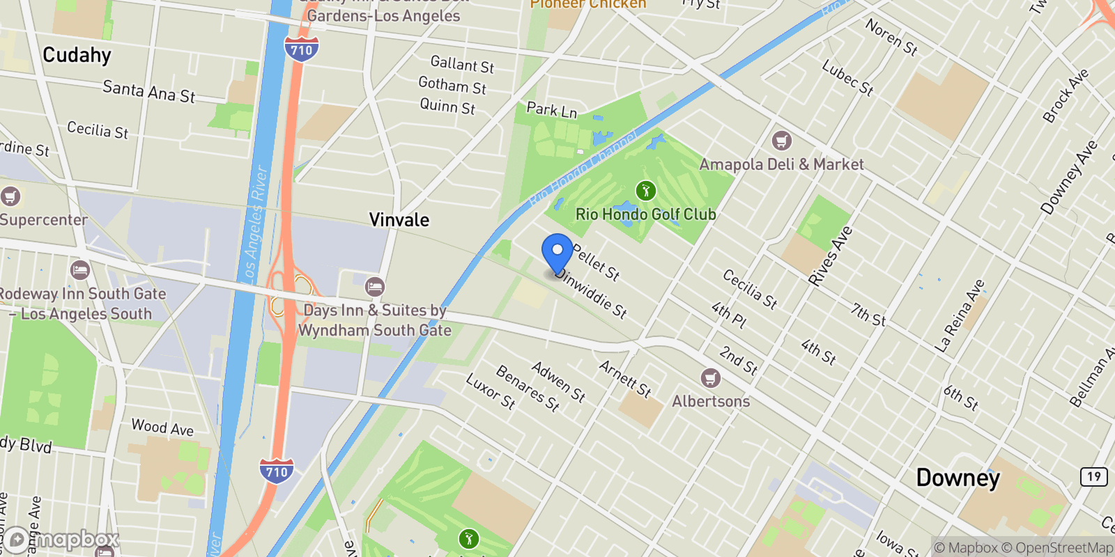 Map showing 7132 Dinwiddie Street, Downey, CA 90241, Downey, California, United States.