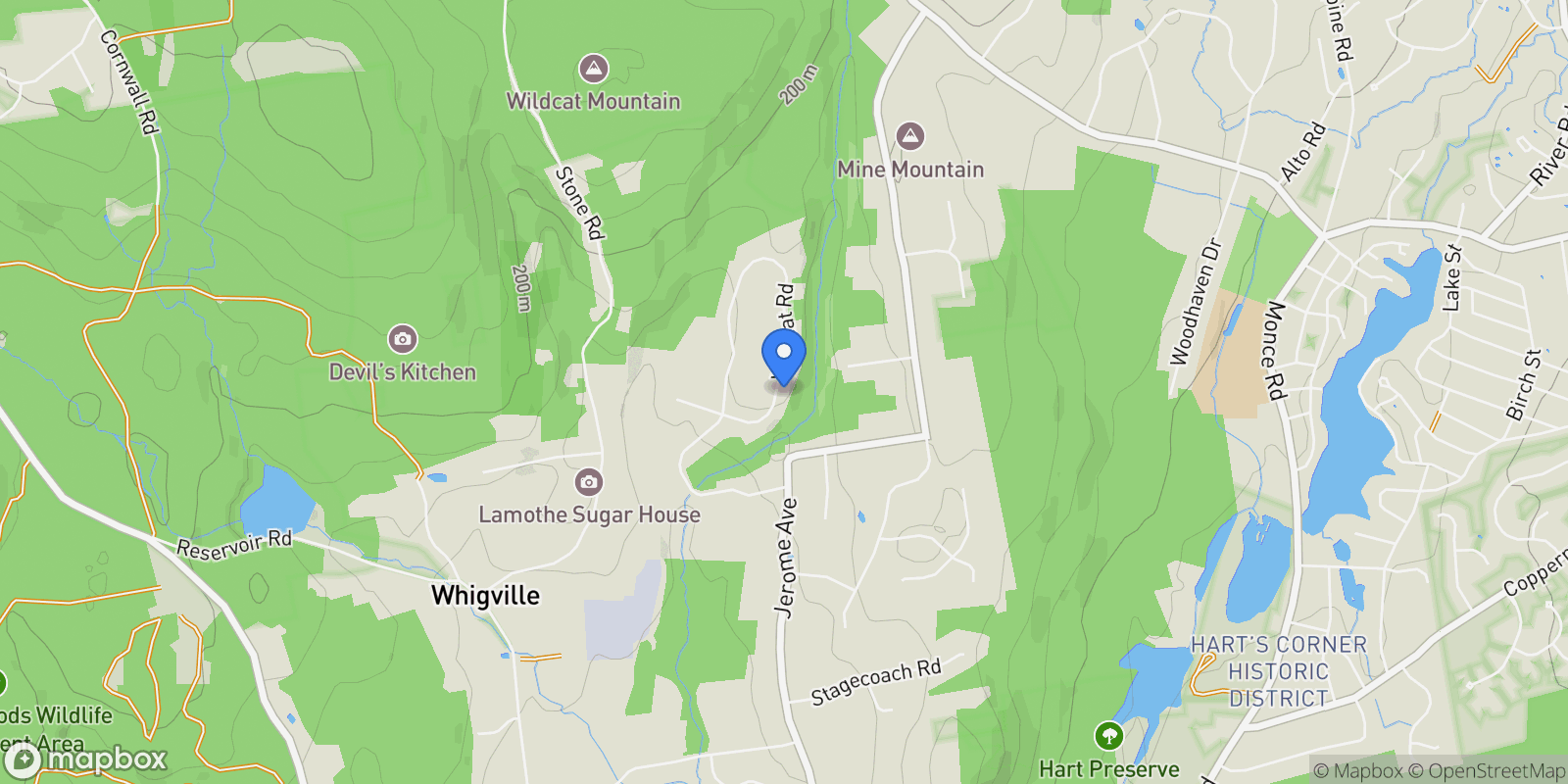 Map showing 60 Wildcat Road, Burlington, Connecticut, United States.