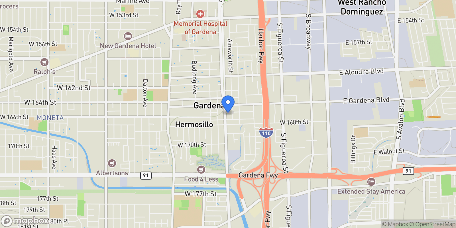 Map showing 850 W 165th Place, Gardena, CA 90247, Gardena, California, United States.