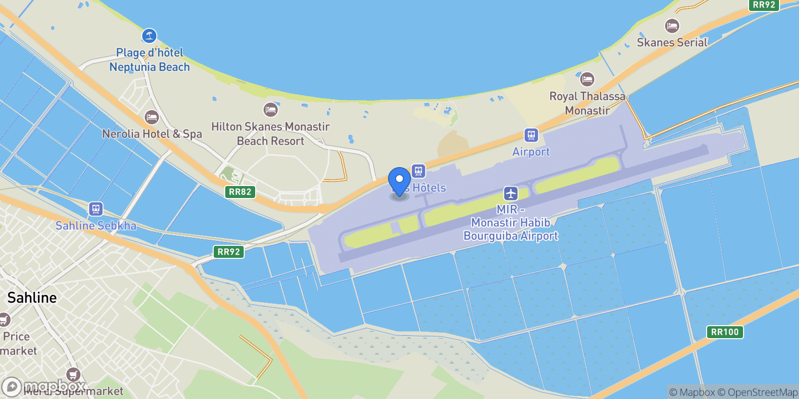 Map showing Sahline, Monastir, Tunisia.