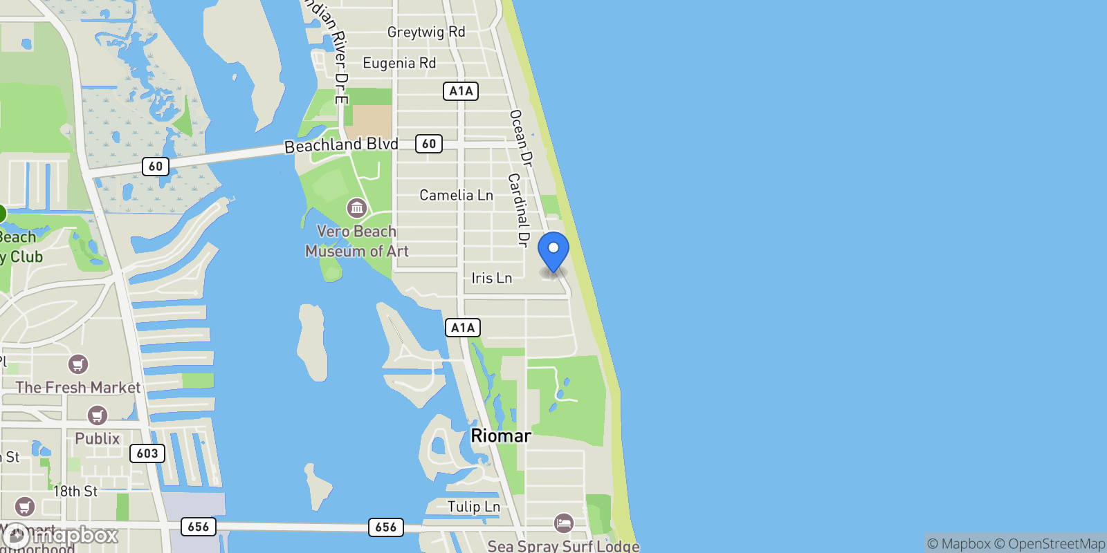 Map showing 2523 Ocean Drive Unit# 2, Vero Beach, FL 32963, Vero Beach, Florida, United States.