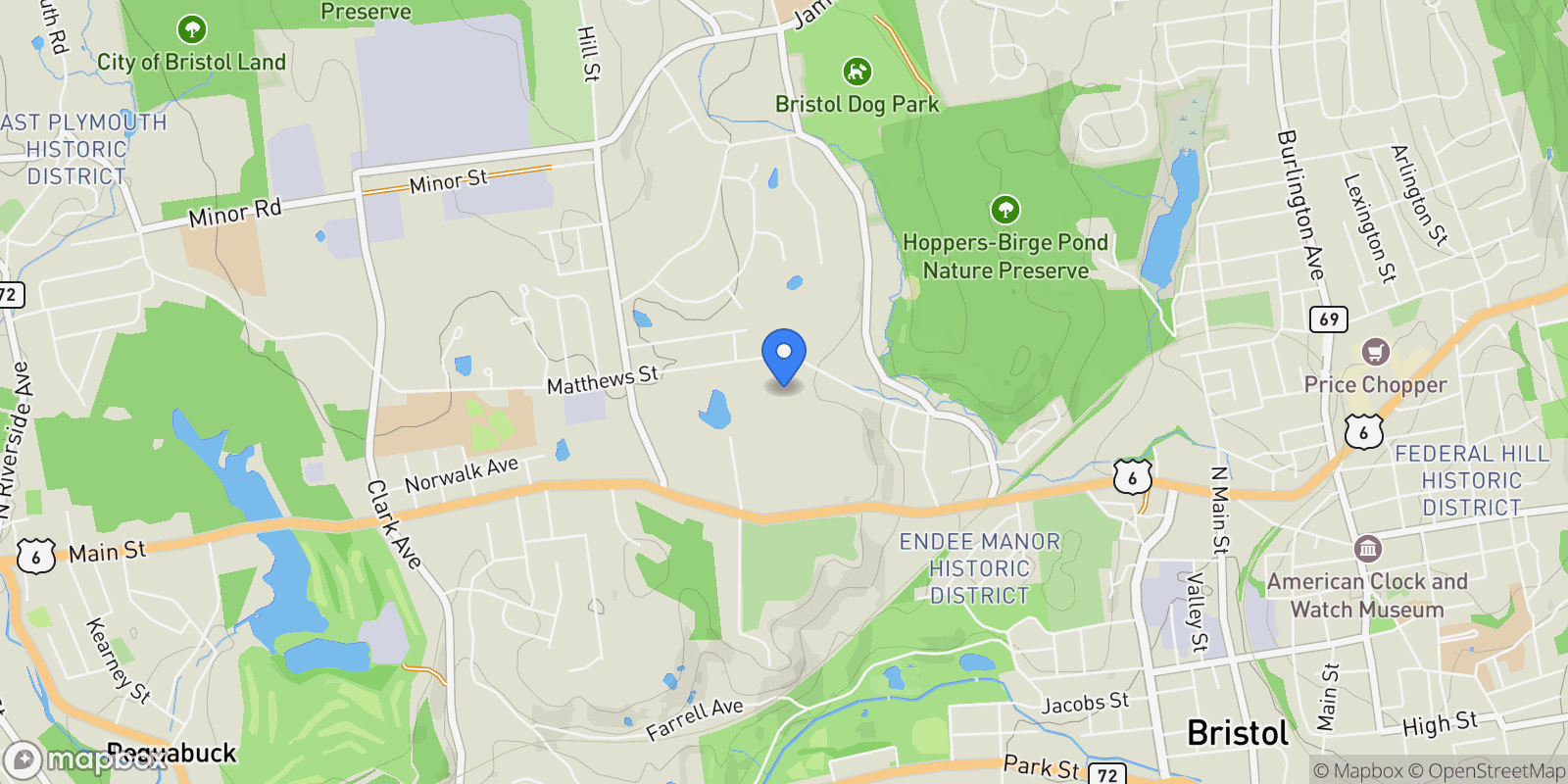 Map showing 321 Matthews Street, Bristol, Connecticut, United States.