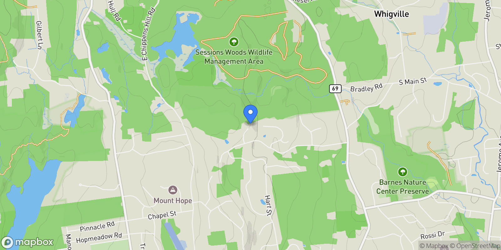 Map showing 8 Briar Cliff, Burlington, Connecticut, United States.