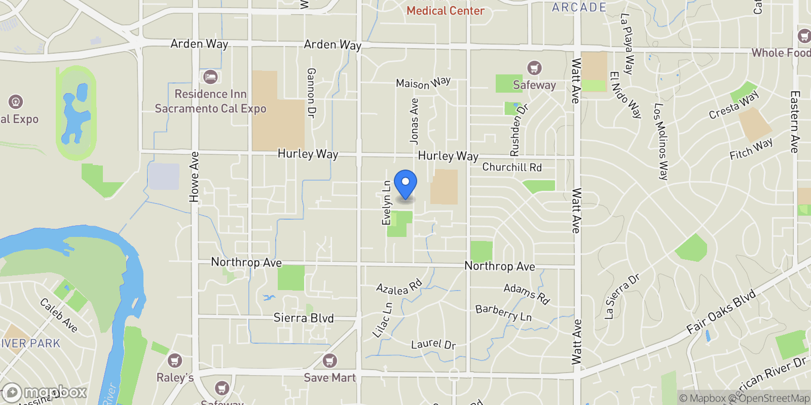 Map showing 2736 Via Villaggio, Sacramento, California, United States.
