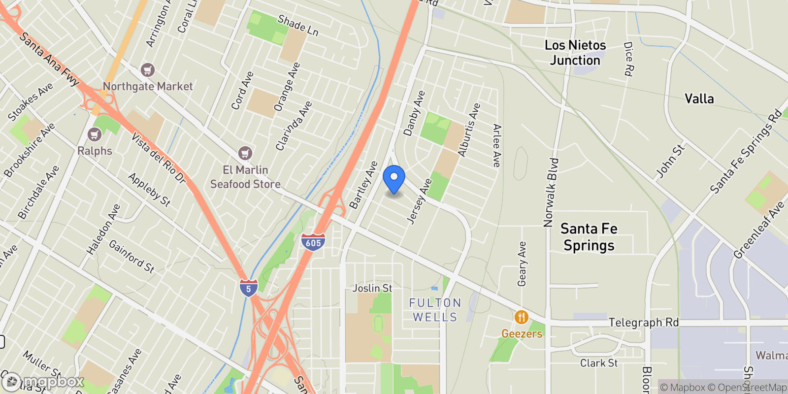 Map showing 11523 Willins, Santa Fe Springs, CA 90670, Santa Fe Springs, California, United States.