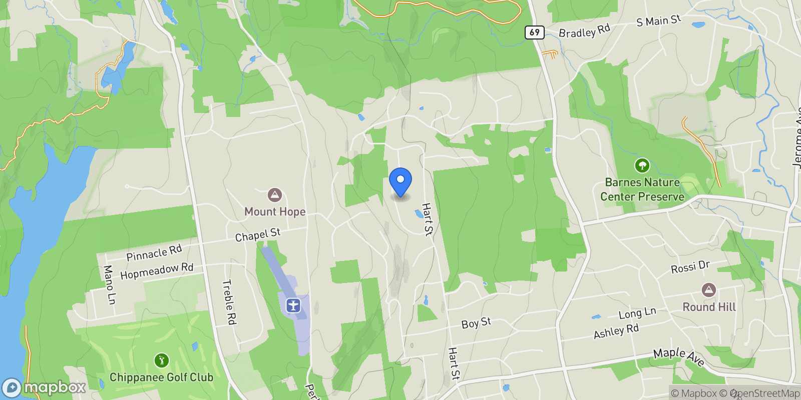 Map showing 116 Larkspur Lane, Bristol, Connecticut, United States.