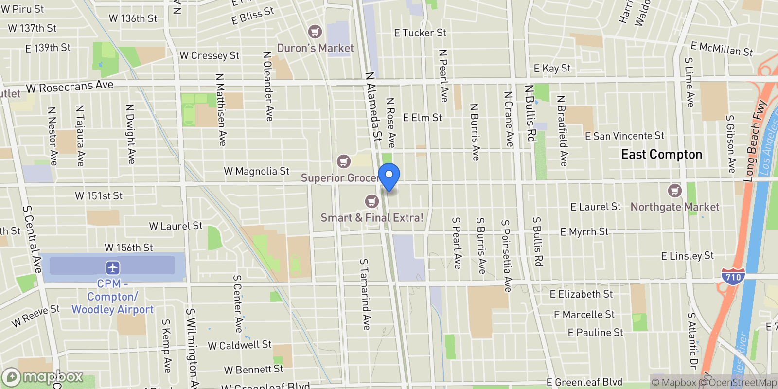 Map showing 134 S Alameda, Compton, CA 90021, Compton, California, United States.