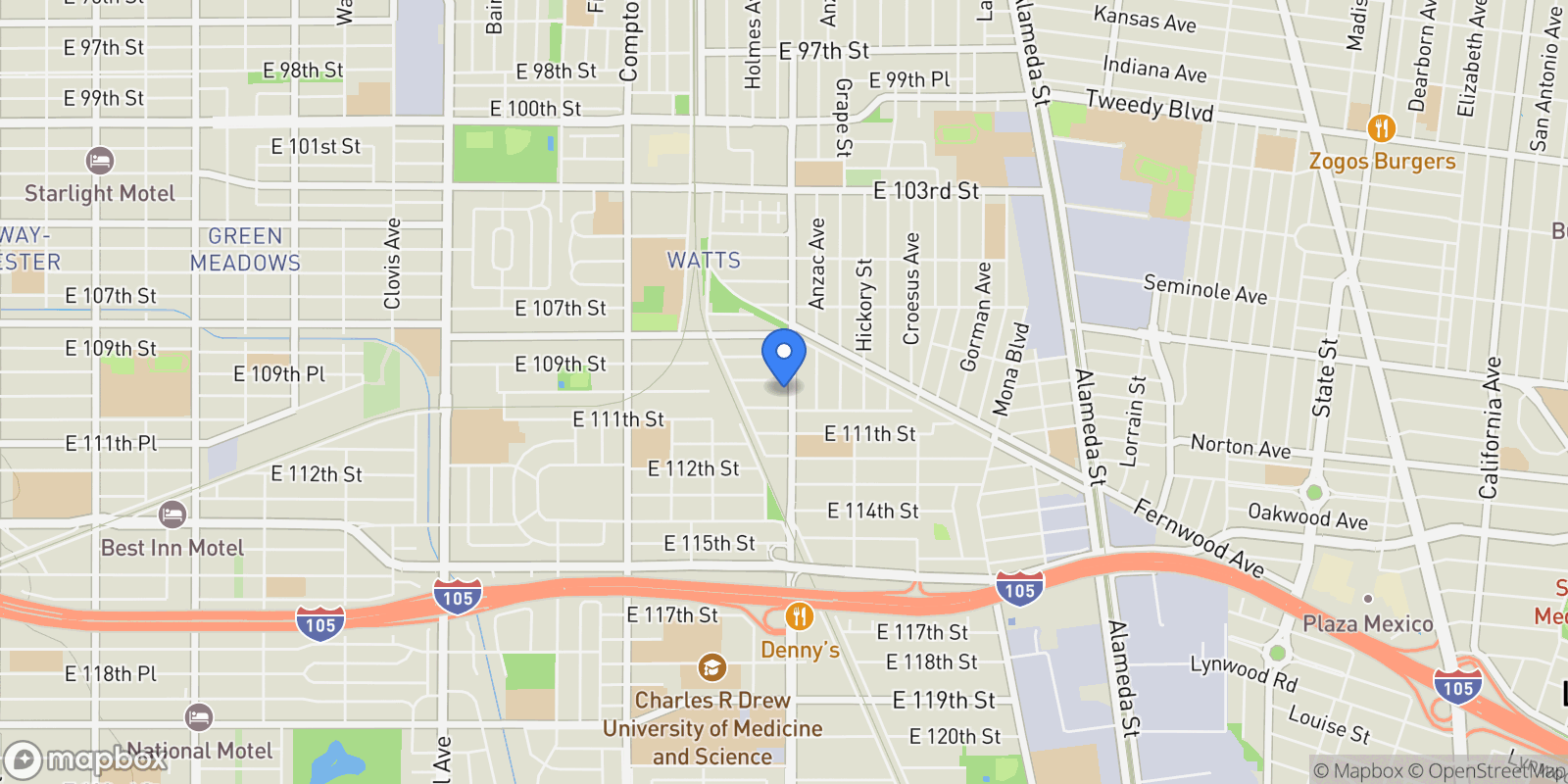 Map showing 10963 Wilmington Avenue, Los Angeles, CA 90059, Los Angeles, California, United States.