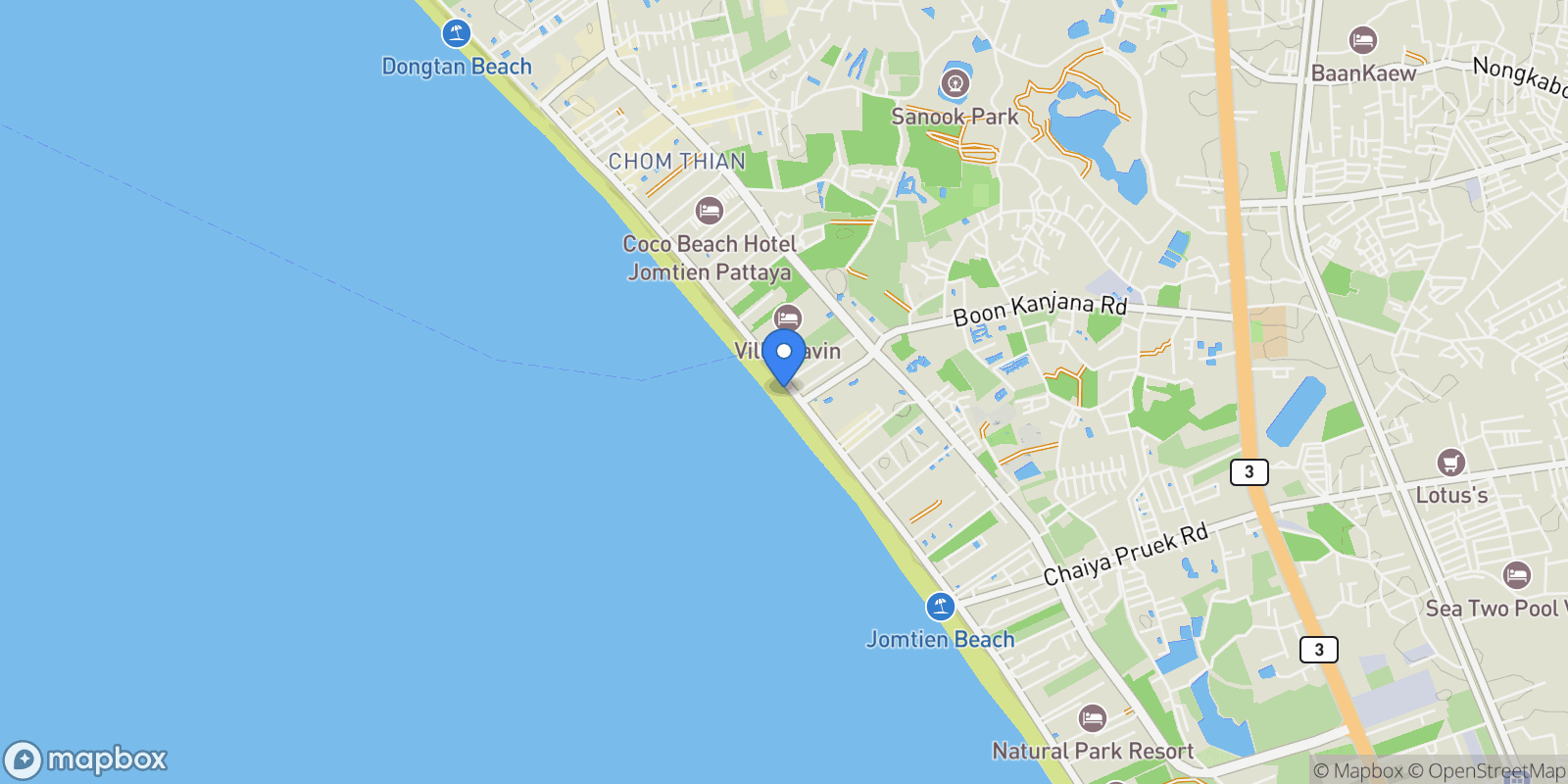 Map showing Pattaya, Jomtien Beach, Chon Buri, Thailand.