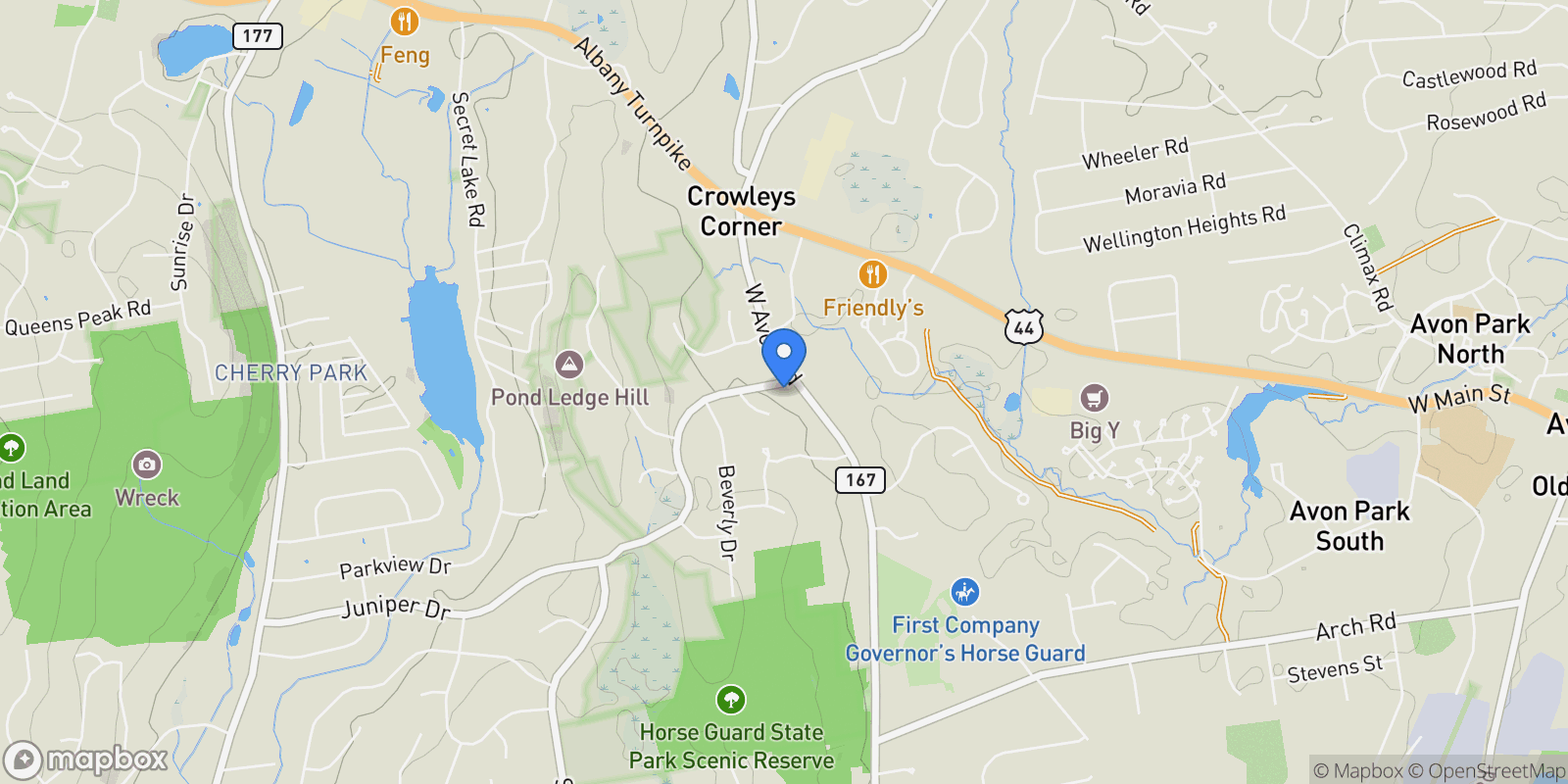 Map showing 7 Woodmont Road, Avon, Connecticut, United States.