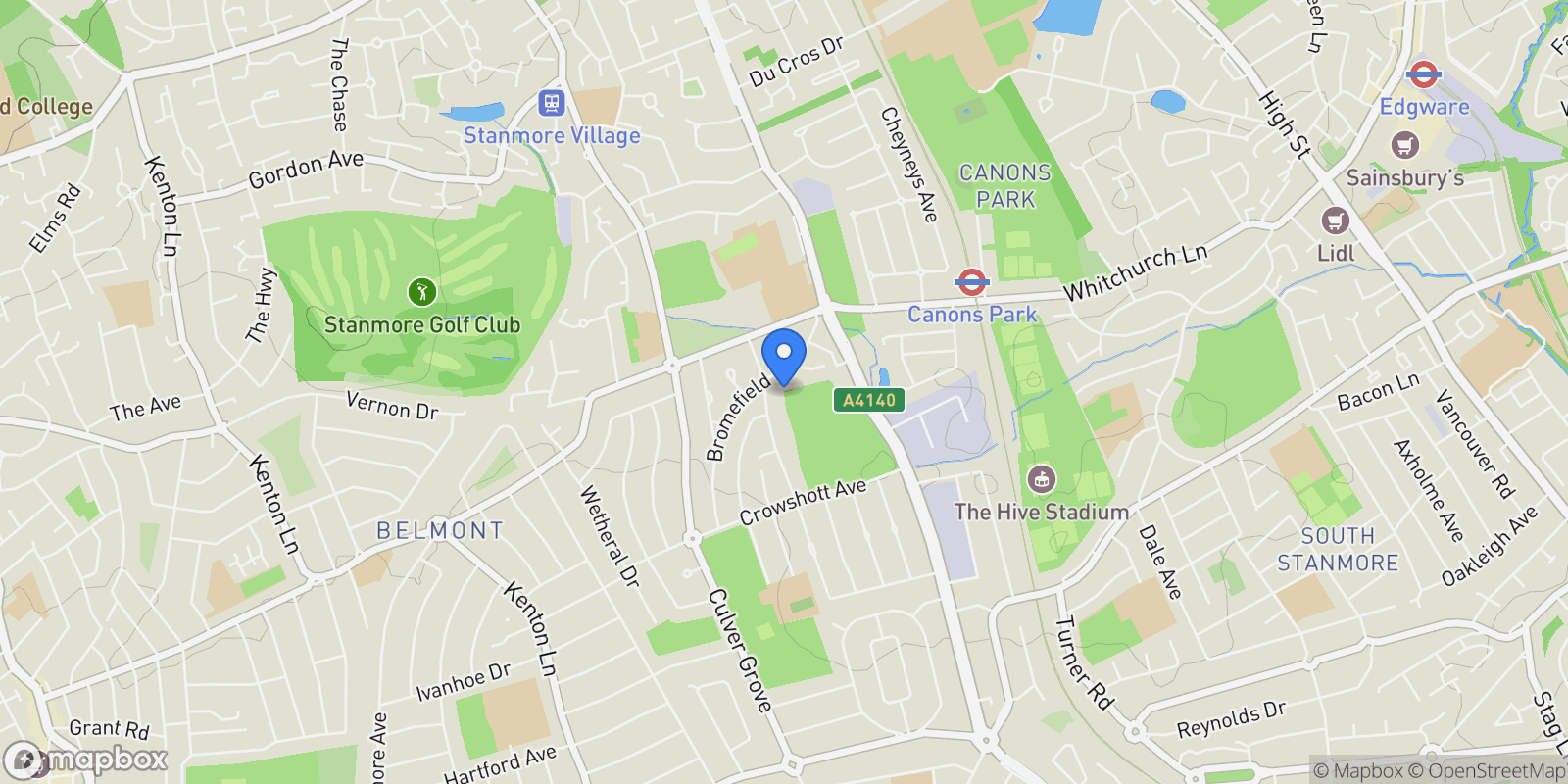 Map showing Spring Lake, Stanmore, Stanmore, England, United Kingdom.