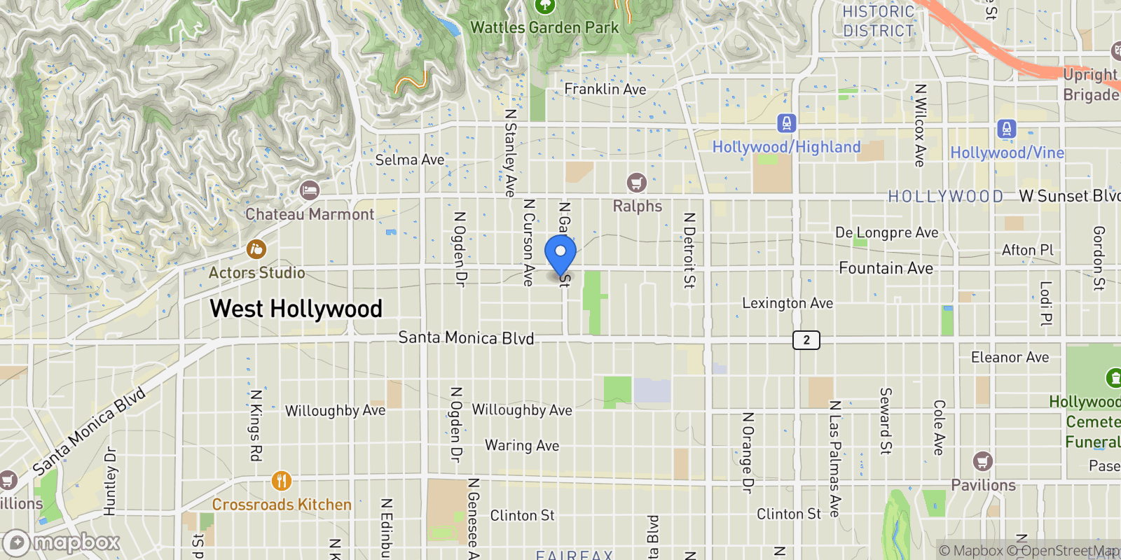 Map showing 7505 Hampton Avenue, 4, West Hollywood, CA 90046, Los Angeles, California, United States.