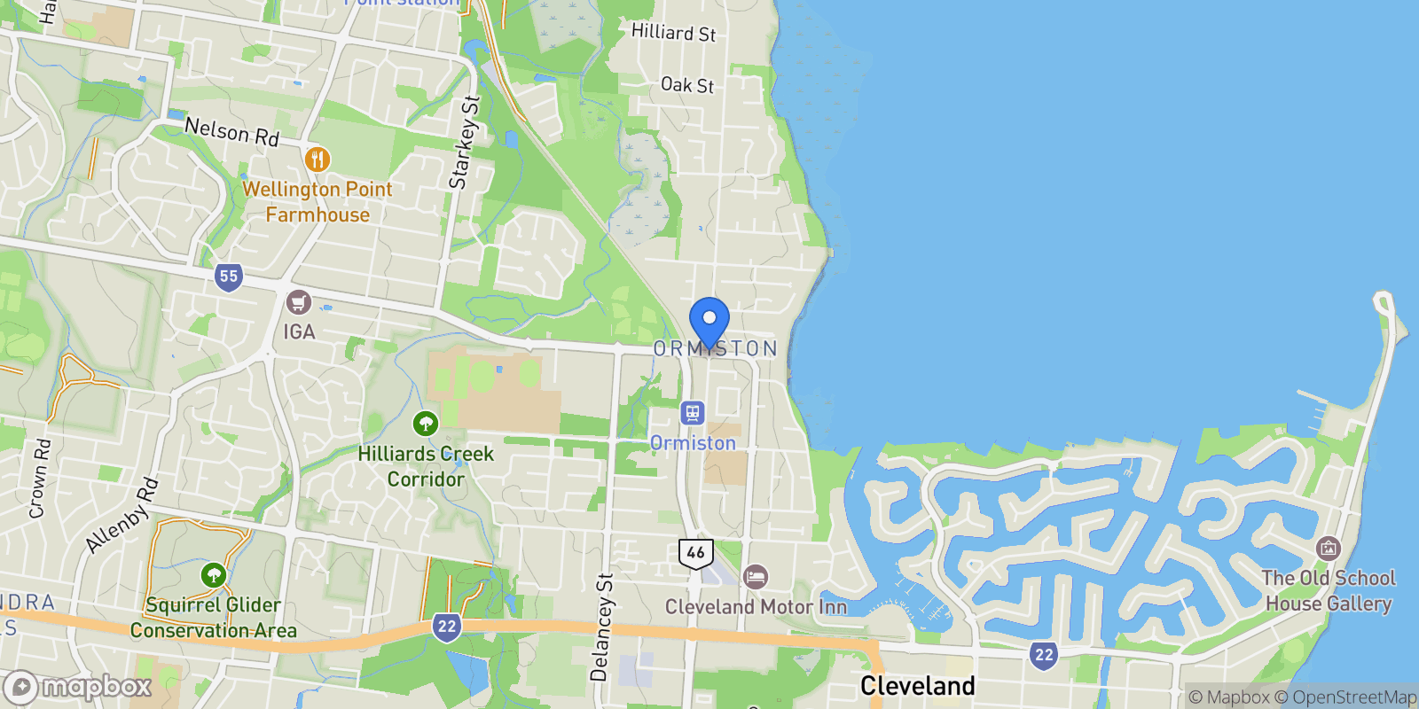 Map showing Brisbane, Ormiston, Queensland, Australia.
