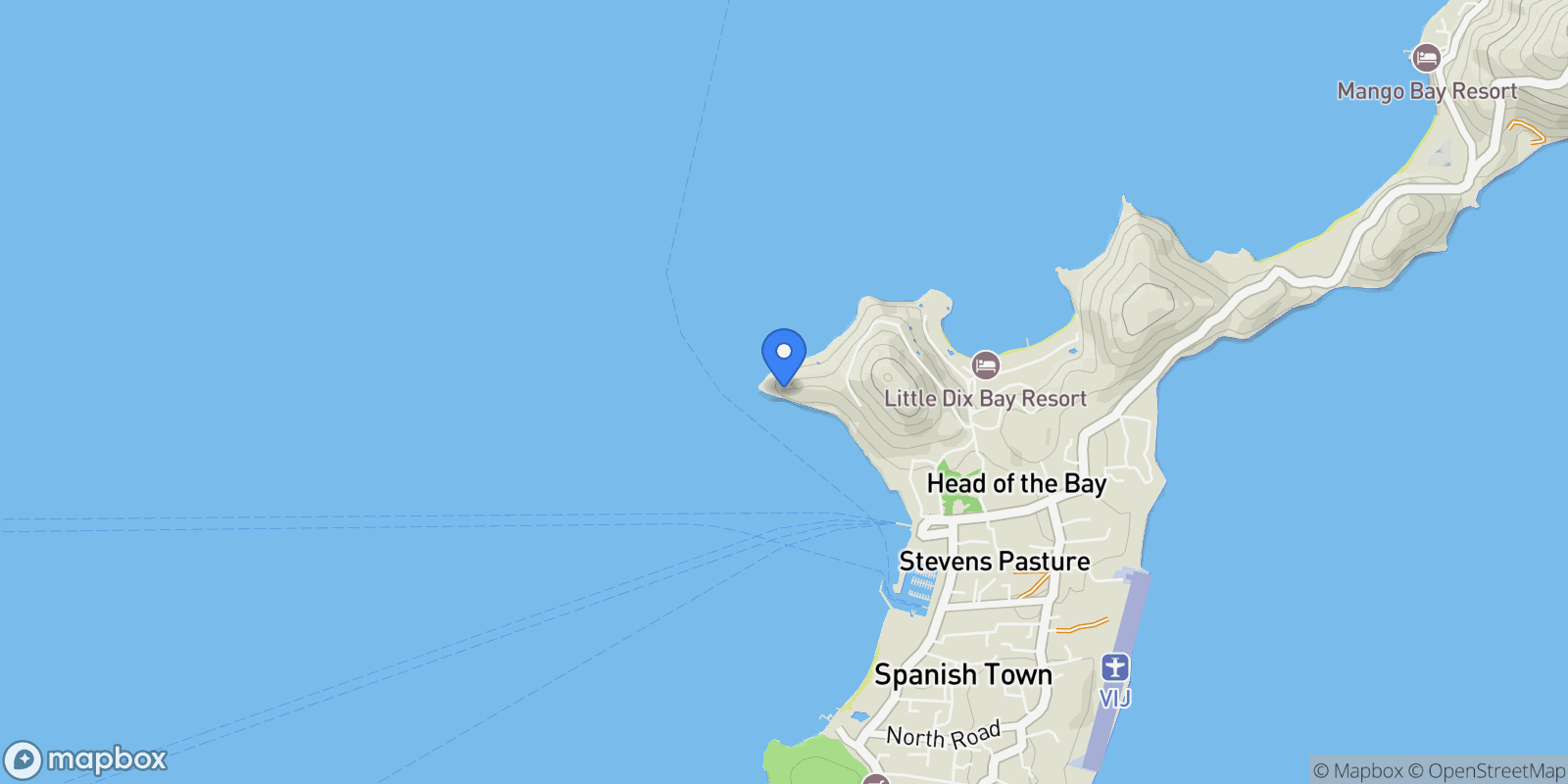 Map showing Colison Point, Little Dix, Virgin Gorda, Spanish Town, Virgin Gorda, British Virgin Islands.