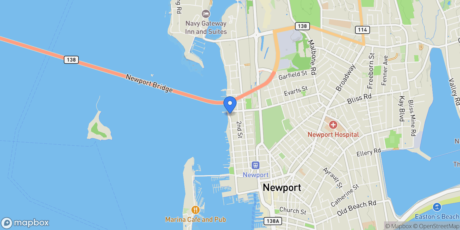 Map showing 115 Washington Street, Newport, RI 02840, Newport, Rhode Island, United States.